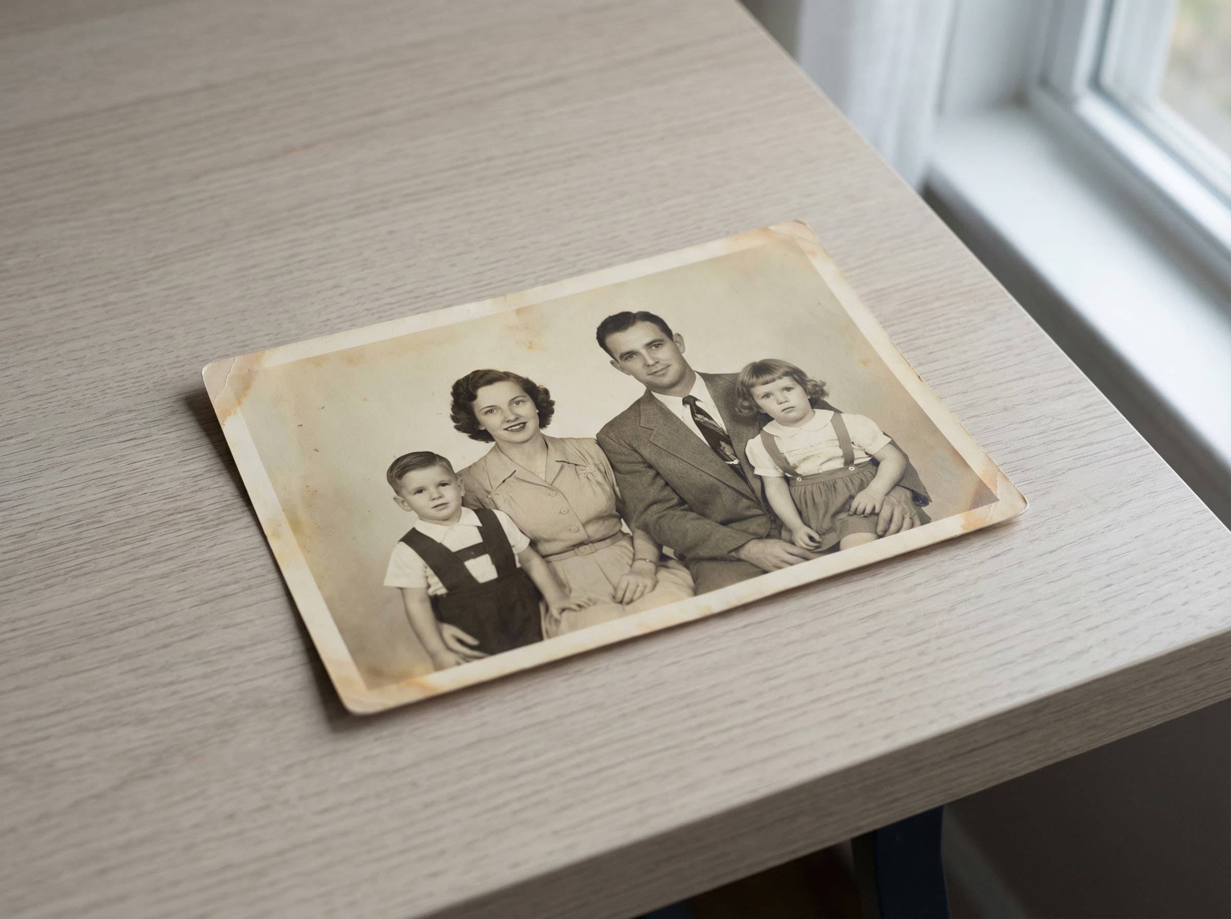 Severely aged photograph with yellowing and fading showing restoration potential