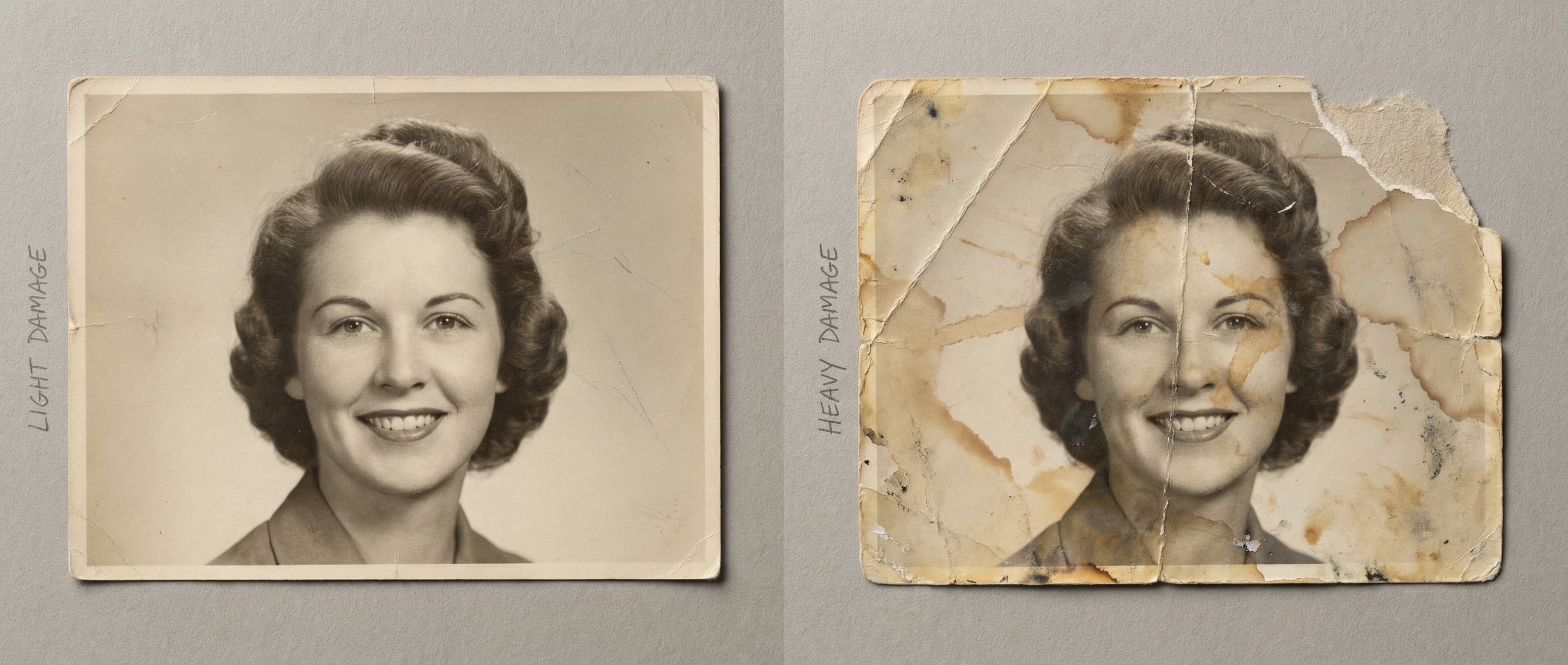 Comparison of light, moderate, and severe photo damage levels with corresponding restoration tiers